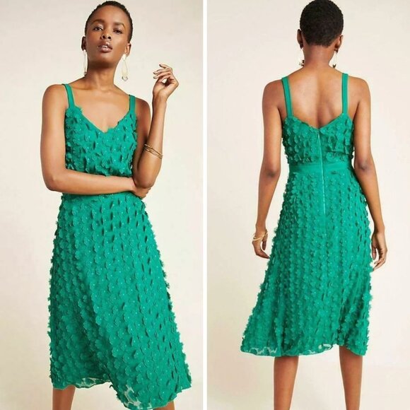 Eva Franco Anthropologie Hanya Textured Dress Green Floral Womens size 0 - Picture 1 of 6